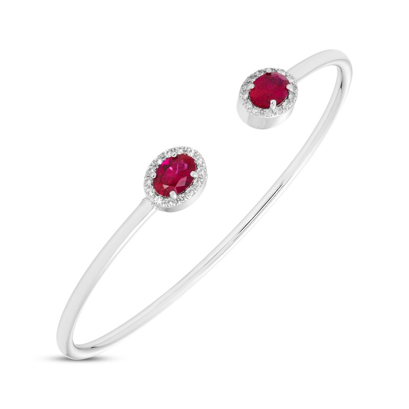 Main Image 2 of Oval-Cut Lab-Created Ruby & Round-Cut White Lab-Created Sapphire Cuff Bangle Bracelet Sterling Silver