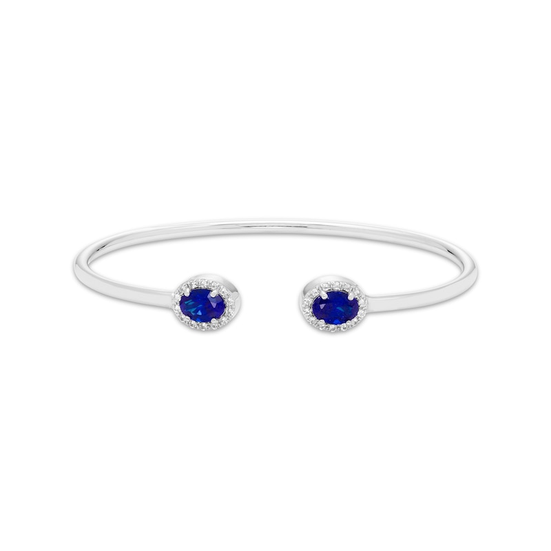 Main Image 1 of Oval-Cut Blue Lab-Created Sapphire & Round-Cut White Lab-Created Sapphire Cuff Bangle Bracelet Sterling Silver