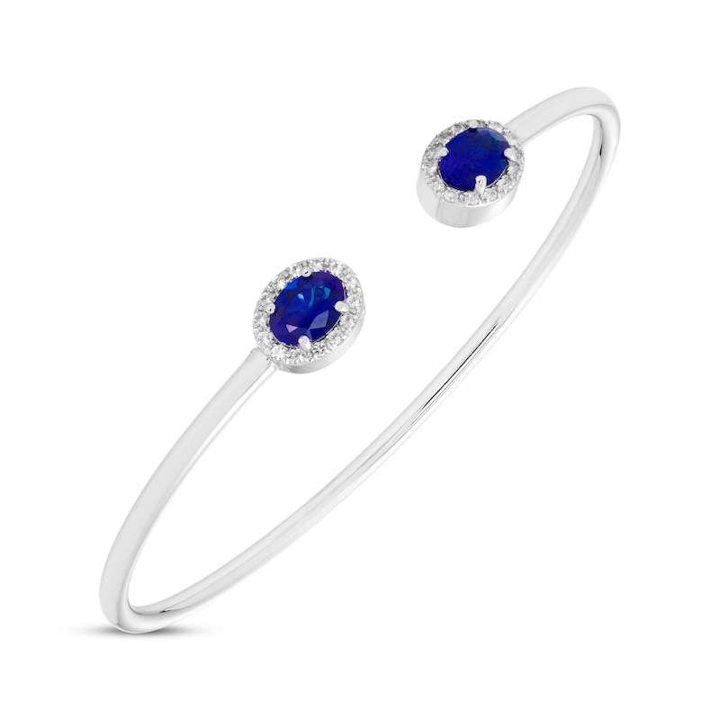 Oval-Cut Blue Lab-Created Sapphire & Round-Cut White Lab-Created Sapphire Cuff Bangle Bracelet Sterling Silver