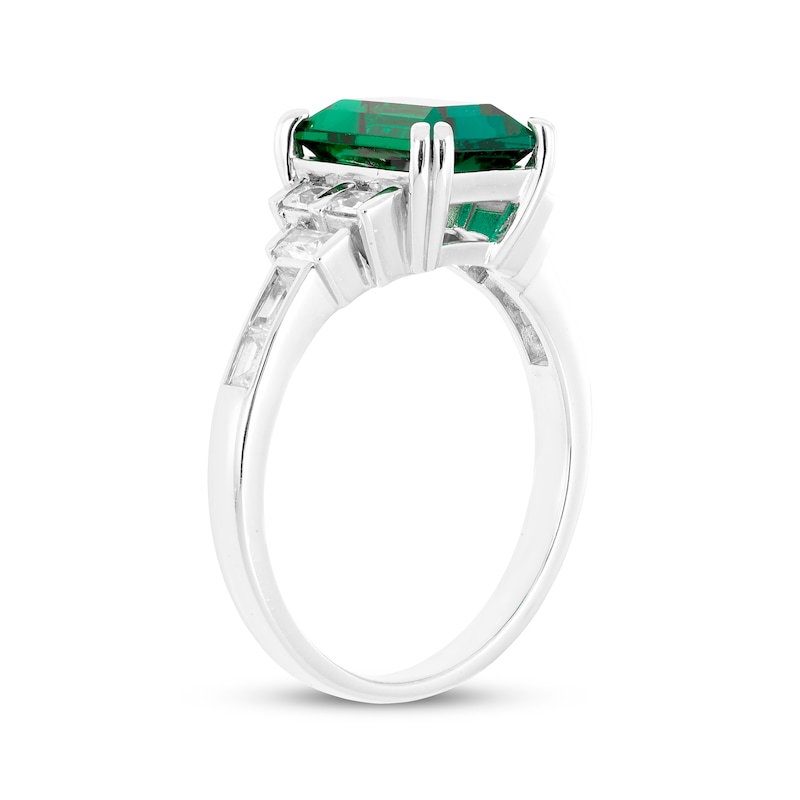 Main Image 2 of Octagon-Cut Lab-Created Emerald, Baguette-Cut White Lab-Created Sapphire Ring Sterling Silver