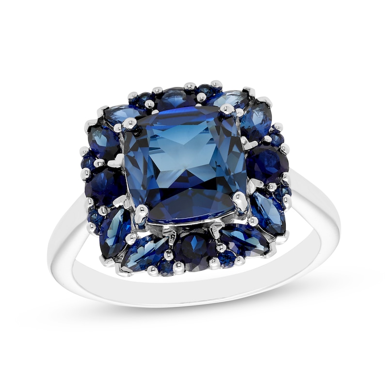 Main Image 1 of Multi-Shape Blue Lab-Created Sapphire Cocktail Ring Sterling Silver