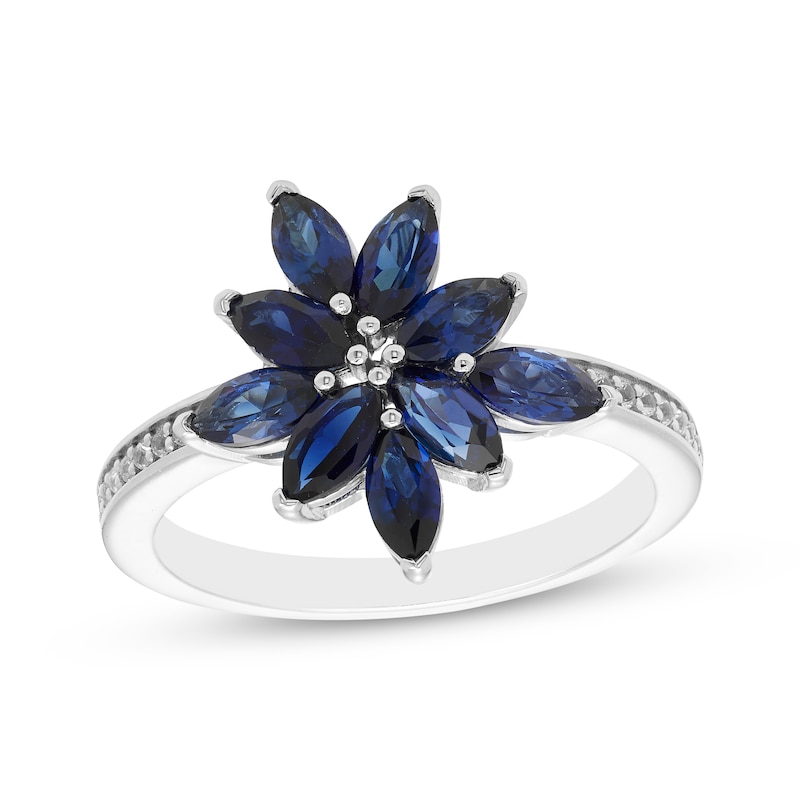 Marquise-Cut Blue & Round-Cut White Lab-Created Sapphire Cocktail Ring Sterling Silver