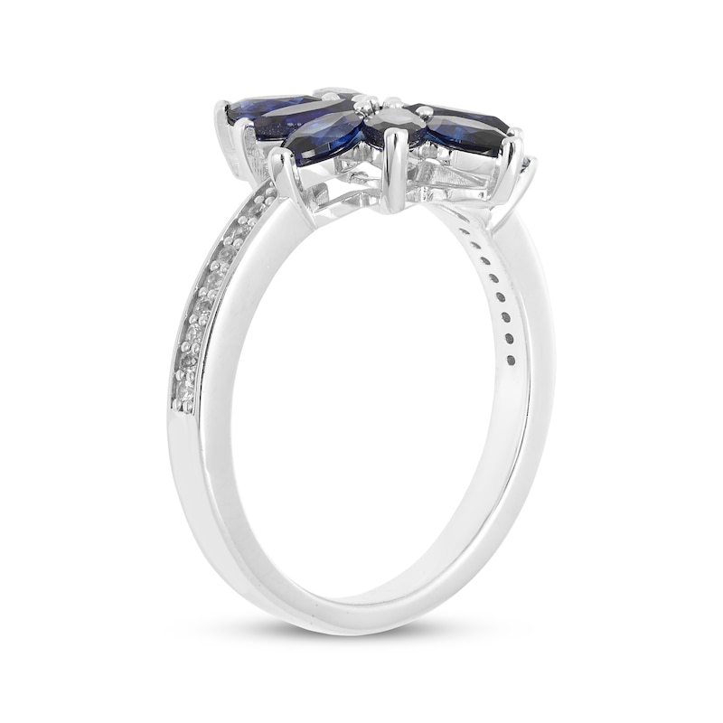 Marquise-Cut Blue & Round-Cut White Lab-Created Sapphire Cocktail Ring Sterling Silver