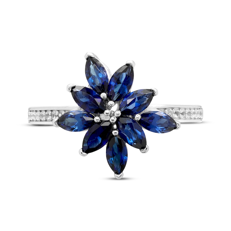 Marquise-Cut Blue & Round-Cut White Lab-Created Sapphire Cocktail Ring Sterling Silver