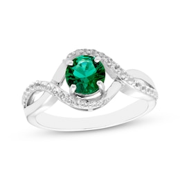 Round-Cut Lab-Created Emerald & White Lab-Created Sapphire Ring Sterling Silver