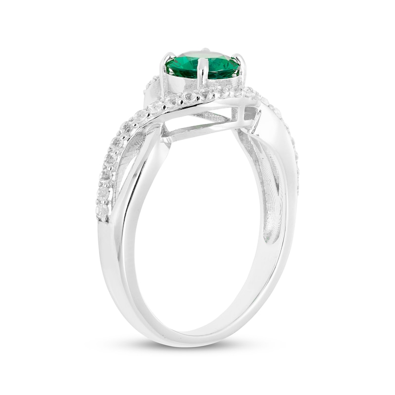 Main Image 2 of Round-Cut Lab-Created Emerald & White Lab-Created Sapphire Ring Sterling Silver