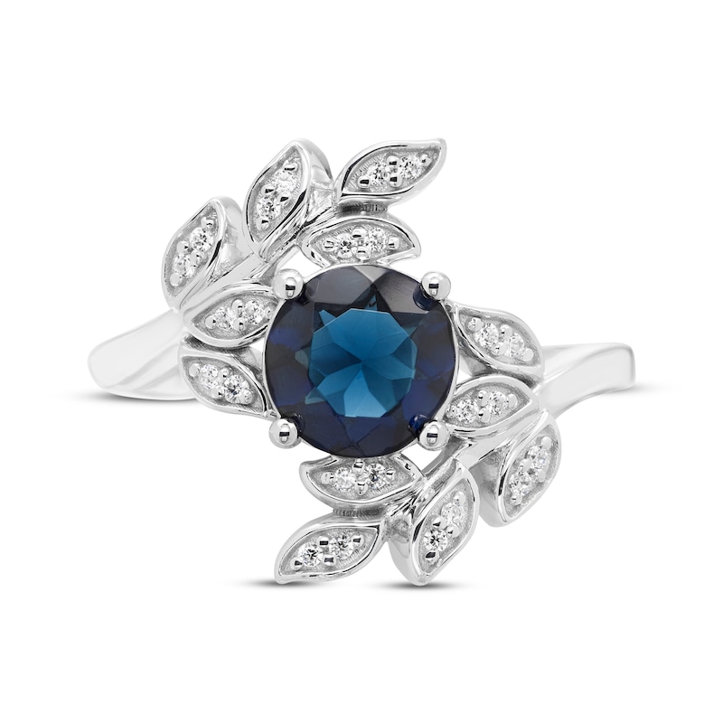 Main Image 3 of Round-Cut London Blue Topaz & Diamond Leaf Frame Ring 1/15 ct tw Sterling Silver