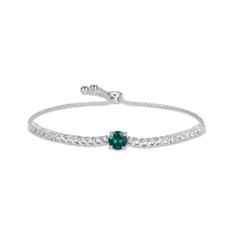 Round-Cut Lab-Created Emerald & White Lab-Created Sapphire Bolo Bracelet 9.5&quot;