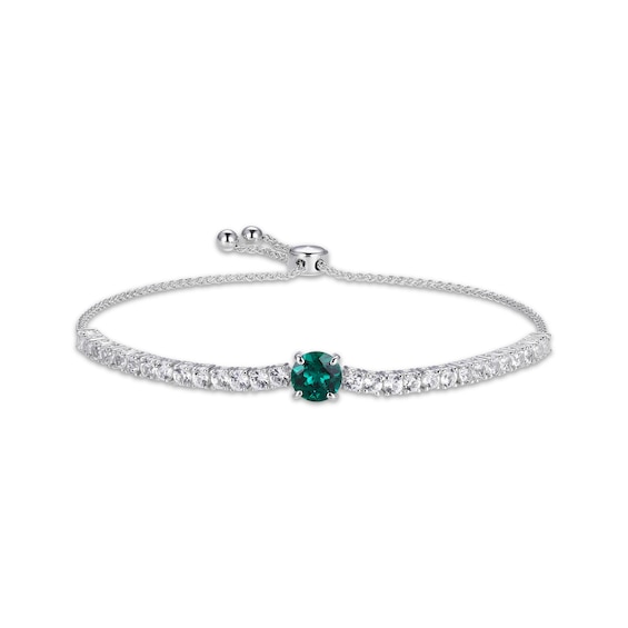 Round-Cut Lab-Created Emerald & White Lab-Created Sapphire Bolo Bracelet 9.5"