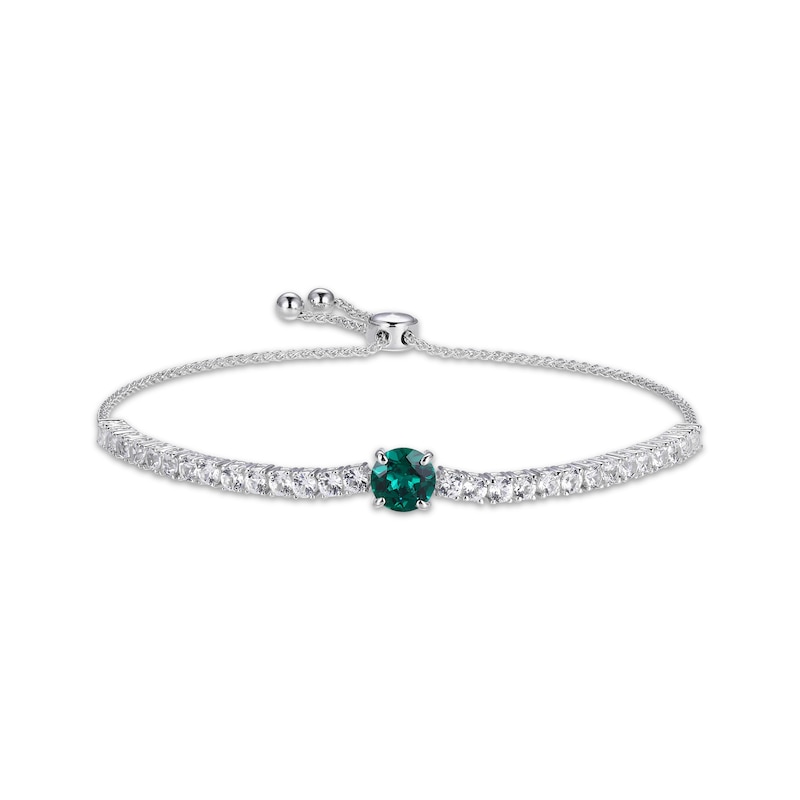 Main Image 1 of Round-Cut Lab-Created Emerald & White Lab-Created Sapphire Bolo Bracelet 9.5&quot;