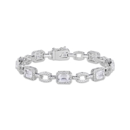 Emerald & Round-Cut White Lab-Created Sapphire Bracelet Sterling Silver 7.25”