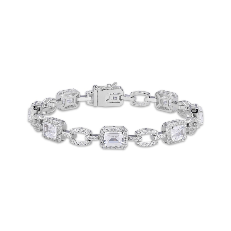 Emerald & Round-Cut White Lab-Created Sapphire Bracelet Sterling Silver ...