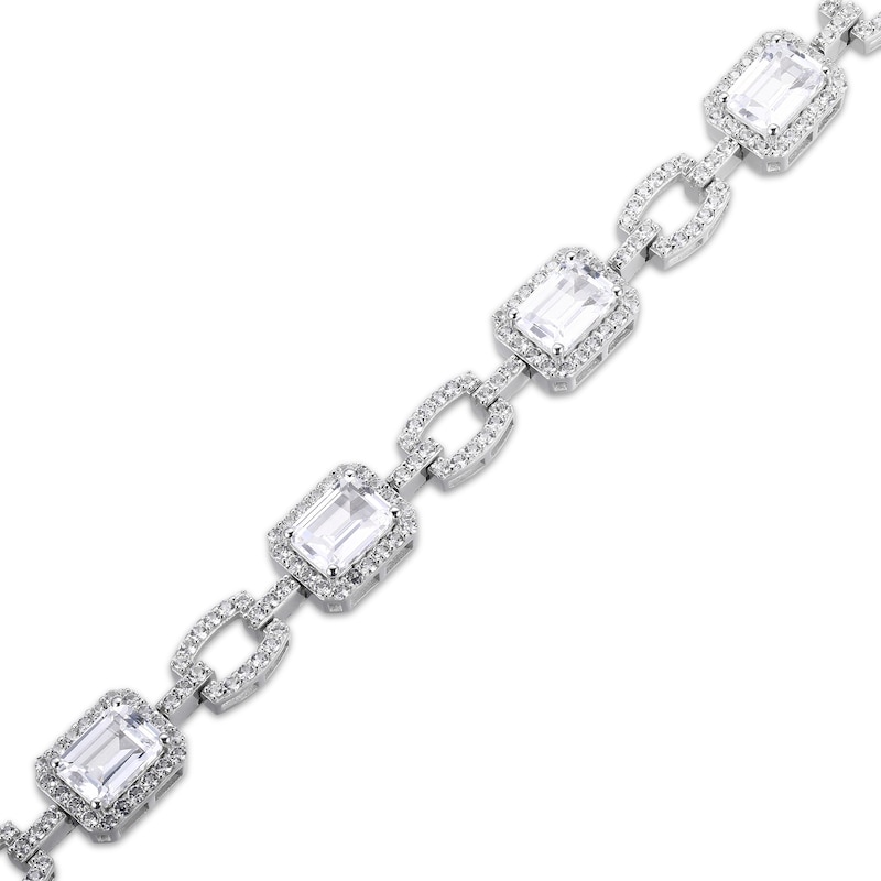 Main Image 2 of Emerald & Round-Cut White Lab-Created Sapphire Bracelet Sterling Silver 7.25”