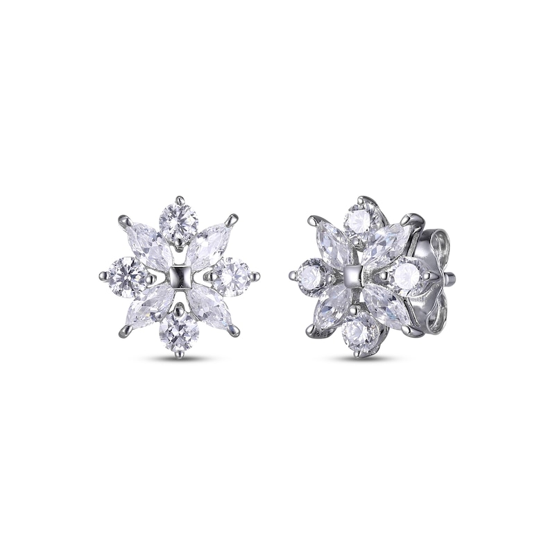 Main Image 1 of Marquise & Round-Cut White Lab-Created Sapphire Stud Earrings Sterling Silver