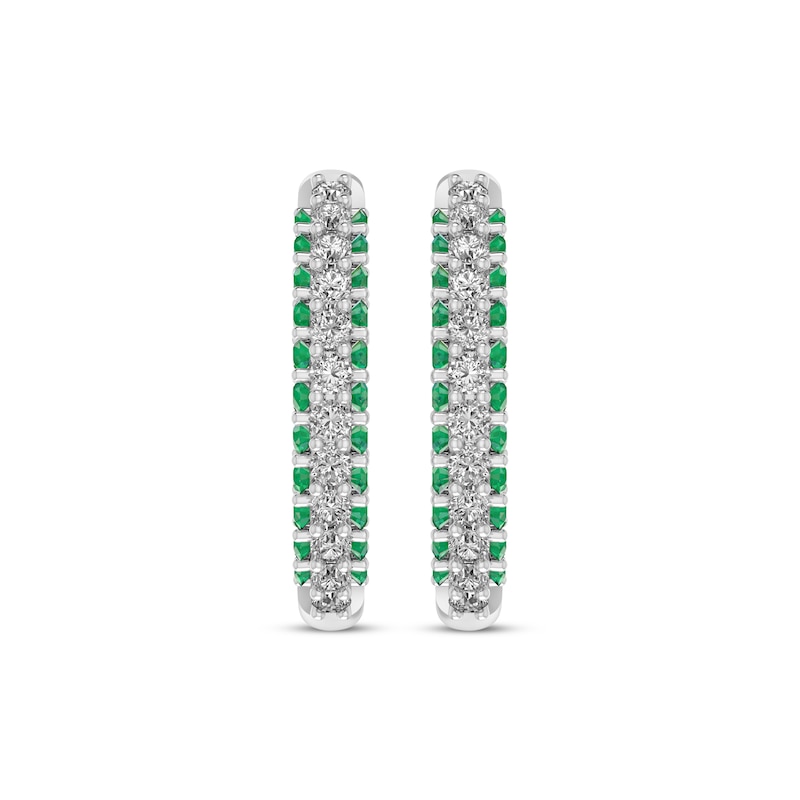 Main Image 2 of Round-Cut Lab-Created Emerald & White Lab-Created Sapphire Hoop Earrings Sterling Silver