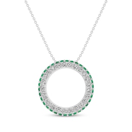 Round-Cut Lab-Created Emerald & White Lab-Created Sapphire Circle Necklace Sterling Silver 18”