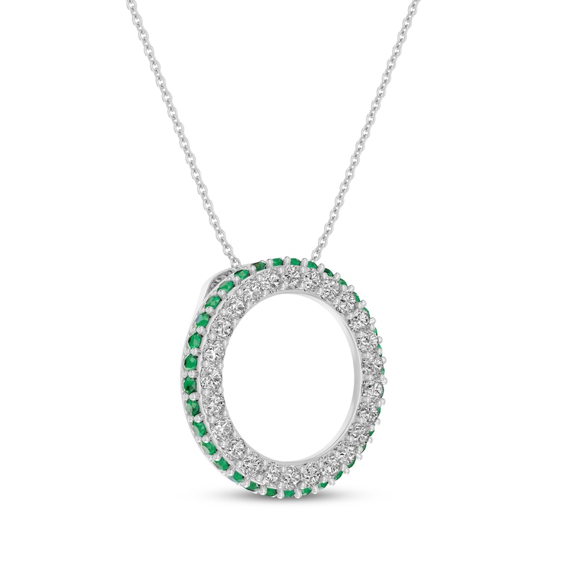 Main Image 2 of Round-Cut Lab-Created Emerald & White Lab-Created Sapphire Circle Necklace Sterling Silver 18”