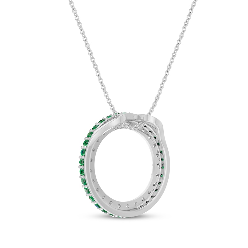 Main Image 3 of Round-Cut Lab-Created Emerald & White Lab-Created Sapphire Circle Necklace Sterling Silver 18”