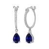 Thumbnail Image 1 of Pear-Shaped Blue Sapphire & Round-Cut Diamond Drop Hoop Earrings 1/10 ct tw 10K White Gold
