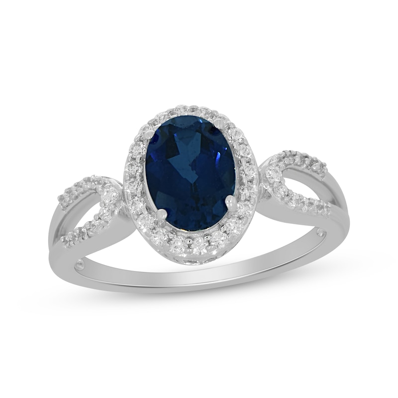 Oval-Cut Blue Lab-Created Sapphire & Round-Cut White Lab-Created Sapphire Ring Sterling Silver