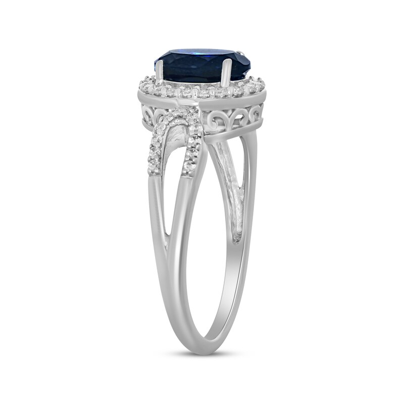 Oval-Cut Blue Lab-Created Sapphire & Round-Cut White Lab-Created Sapphire Ring Sterling Silver