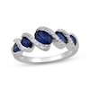 Thumbnail Image 1 of Oval-Cut Blue Lab-Created Sapphire & Round-Cut White Lab-Created Sapphire S-Curve Ring Sterling Silver