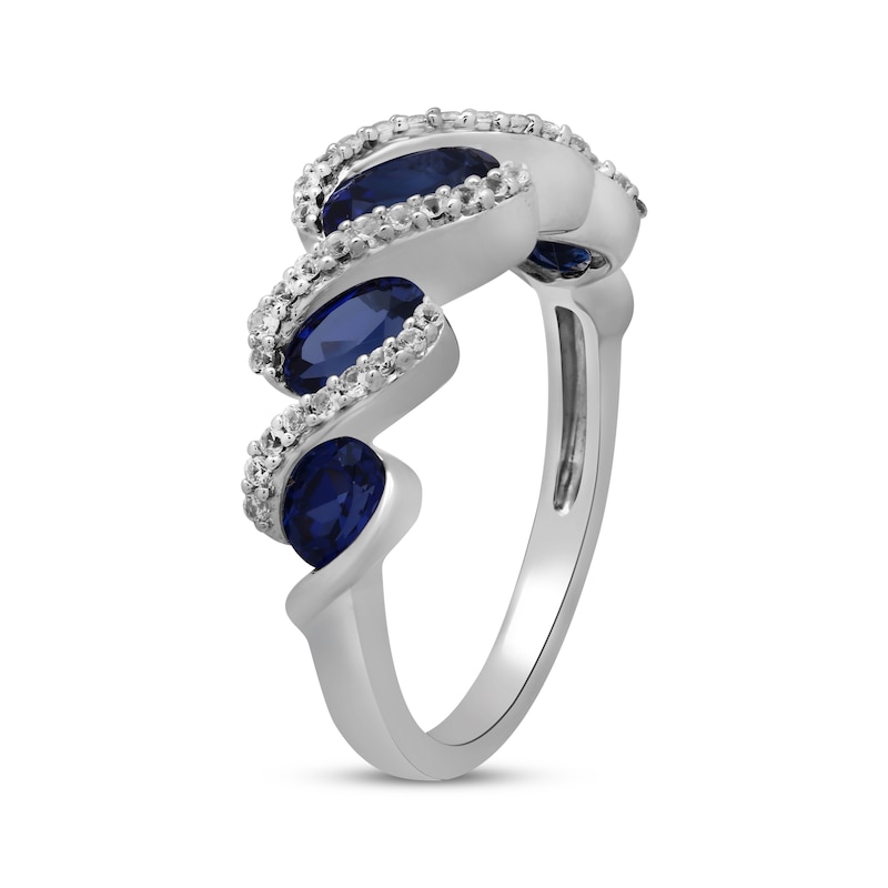 Main Image 2 of Oval-Cut Blue Lab-Created Sapphire & Round-Cut White Lab-Created Sapphire S-Curve Ring Sterling Silver