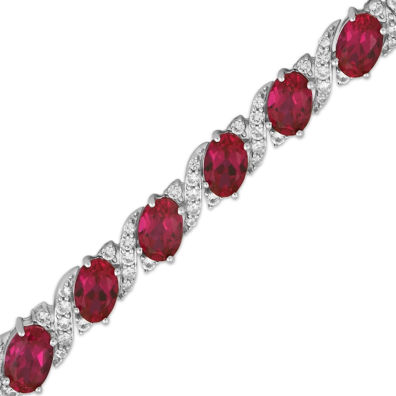 Main Image 1 of Oval-Cut Lab-Created Ruby & Round-Cut White Lab-Created Sapphire S-Curve Bracelet Sterling Silver 7.5”