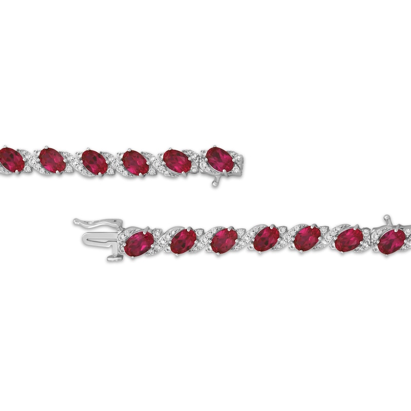 Main Image 2 of Oval-Cut Lab-Created Ruby & Round-Cut White Lab-Created Sapphire S-Curve Bracelet Sterling Silver 7.5”