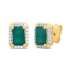 Thumbnail Image 1 of Emerald-Cut Emerald & Round-Cut Diamond Stud Earrings 1/10 ct tw 10K Yellow Gold