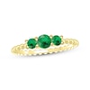 Thumbnail Image 1 of Round-Cut Lab-Created Emerald Three-Stone Beaded Ring 10K Yellow Gold