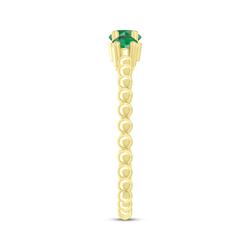 Main Image 2 of Round-Cut Lab-Created Emerald Three-Stone Beaded Ring 10K Yellow Gold