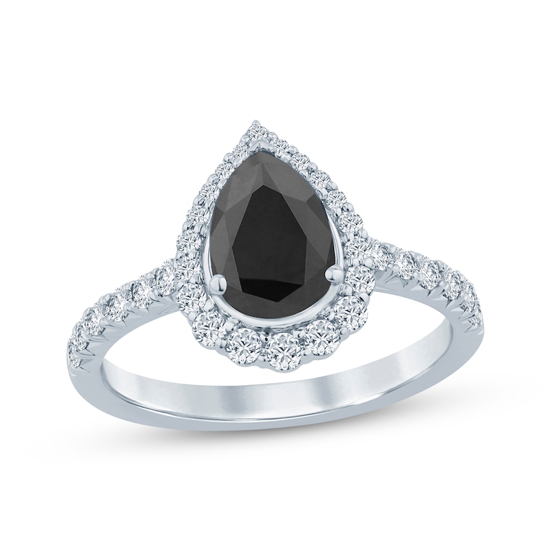 Pear-Shaped Black Diamond & Round-Cut White Diamond Engagement Ring 1-1 ...