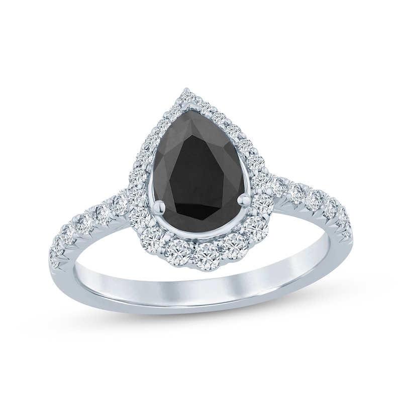 Main Image 1 of Pear-Shaped Black Diamond & Round-Cut White Diamond Engagement Ring 1-1/2 ct tw 14K White Gold