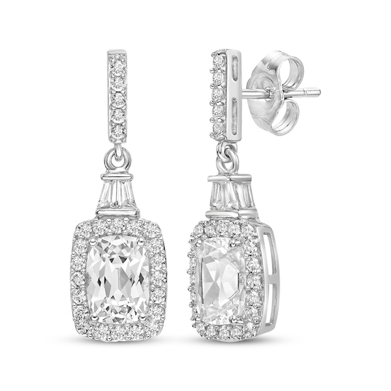 Multi-Shape White Lab-Created Sapphire Drop Earrings Sterling Silver