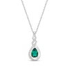 Thumbnail Image 1 of Pear-Shaped Lab-Created Emerald & Round-Cut White Lab-Created Sapphire Teardrop Necklace Sterling Silver 18”