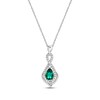 Thumbnail Image 1 of Pear-Shaped Lab-Created Emerald & Round-Cut White Lab-Created Sapphire Drop Necklace Sterling Silver 18”