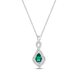 Pear-Shaped Lab-Created Emerald & Round-Cut White Lab-Created Sapphire Drop Necklace Sterling Silver 18”