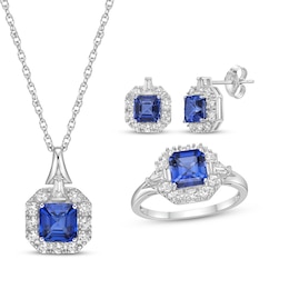 Asscher-Cut Blue Lab-Created Sapphire & Multi-Shape White Lab-Created Sapphire Gift Set Sterling Silver