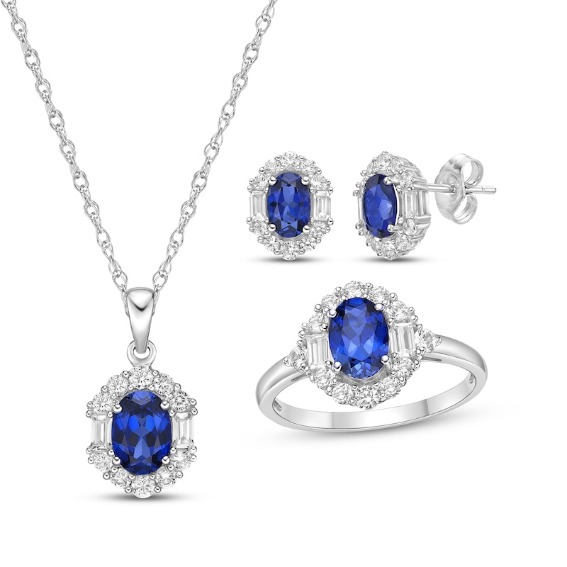 Multi-Shape Blue & White Lab-Created Sapphire Gift Set Sterling Silver ...