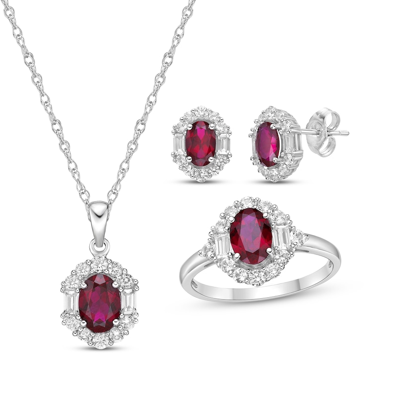 Oval-Cut Lab-Created Ruby & Multi-Shape White Lab-Created Sapphire Gift ...