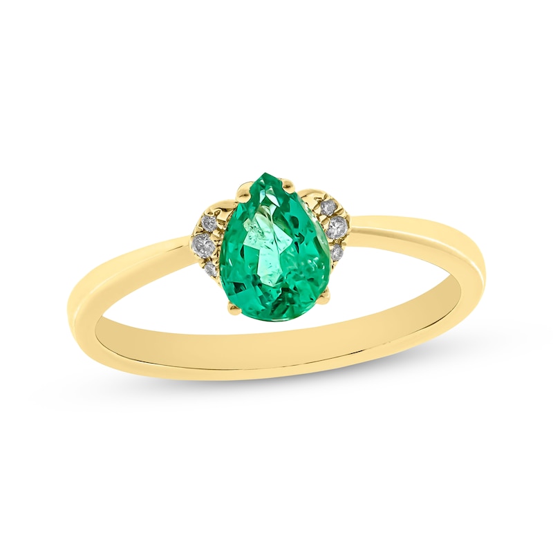 Pear-Shaped Emerald & Diamond Accent Ring 10K Yellow Gold