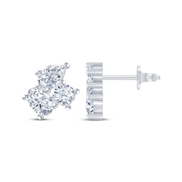 Pear-Shaped, Oval-Cut & Round-Cut White Lab-Created Sapphire Stud Earrings Sterling Silver