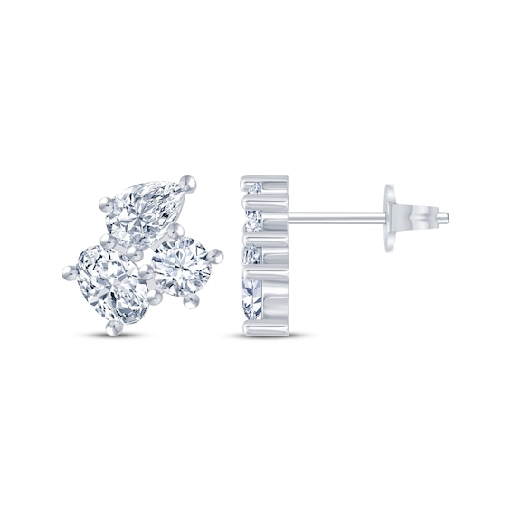 Pear-Shaped, Oval-Cut & Round-Cut White Lab-Created Sapphire Stud Earrings Sterling Silver