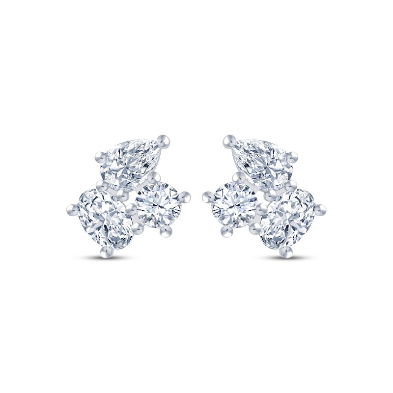 Main Image 2 of Pear-Shaped, Oval-Cut & Round-Cut White Lab-Created Sapphire Stud Earrings Sterling Silver