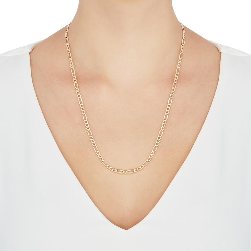 Main Image 3 of Figaro Chain Necklace 3.9mm Hollow 10K Yellow Gold 22&quot;