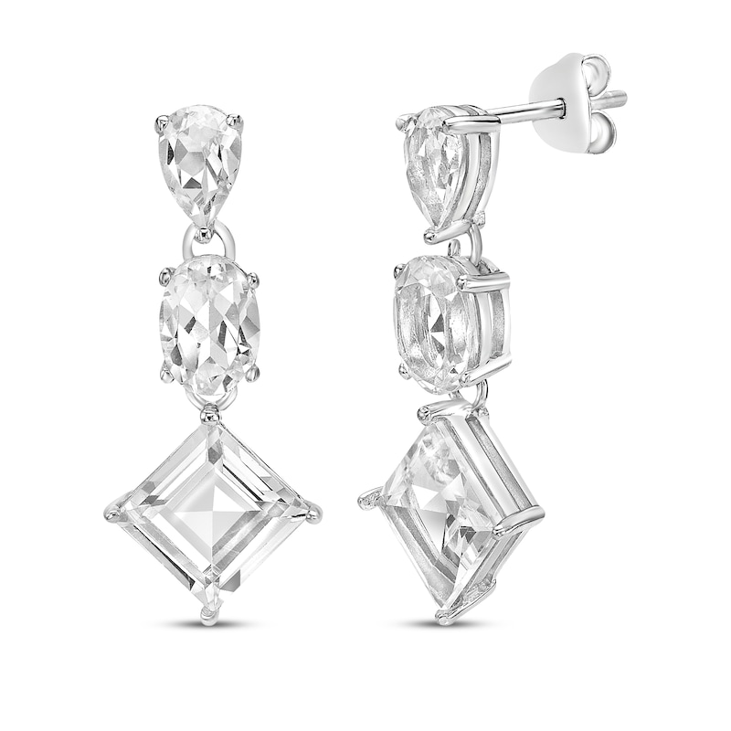 Main Image 1 of Pear-Shaped, Oval & Square-Cut White Lab-Created Sapphire Drop Earrings Sterling Silver
