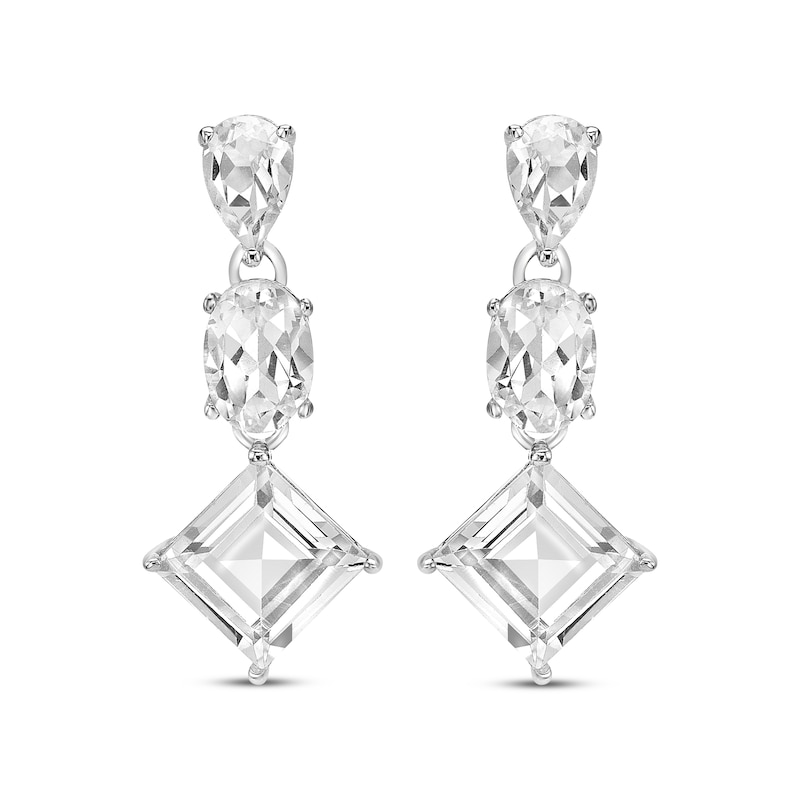 Main Image 2 of Pear-Shaped, Oval & Square-Cut White Lab-Created Sapphire Drop Earrings Sterling Silver