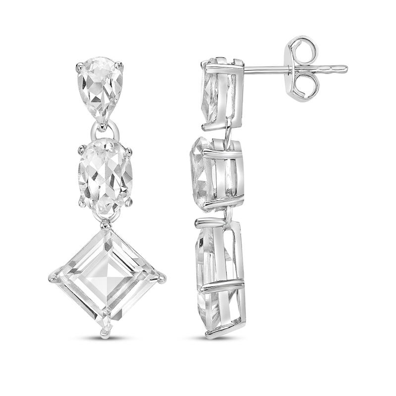 Main Image 3 of Pear-Shaped, Oval & Square-Cut White Lab-Created Sapphire Drop Earrings Sterling Silver