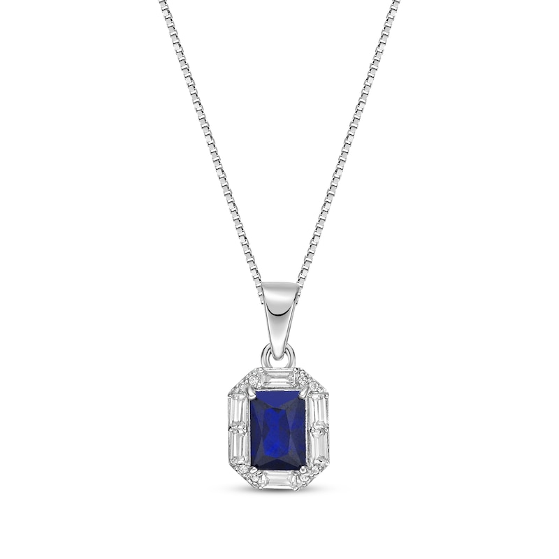 Main Image 1 of Rectangle-Cut Blue Lab-Created Sapphire & White Lab-Created Sapphire Necklace Sterling Silver 18&quot;